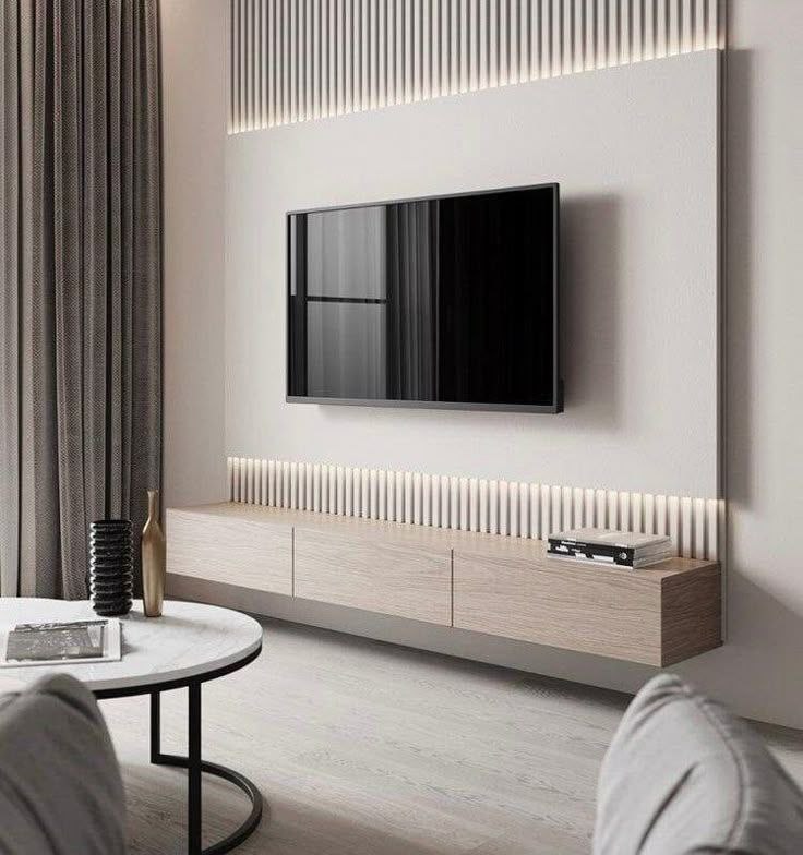 Salon moderne avec mur TV design par IM COLOR sarl